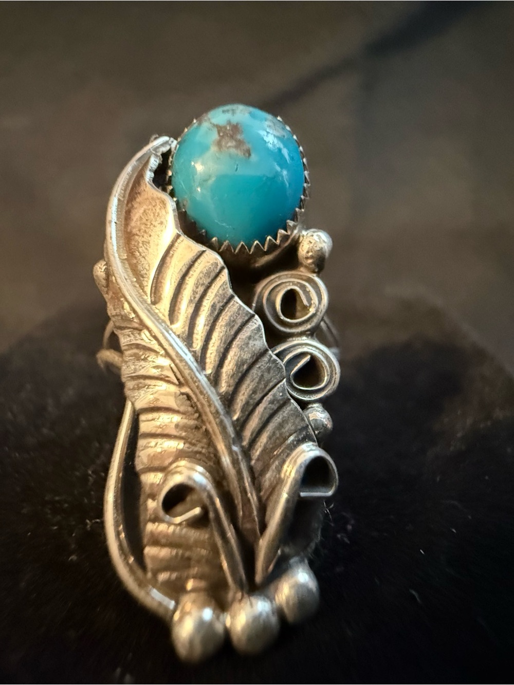 Turquoise Native American Feather Ring -Sterling Silver Women’s Jewelry